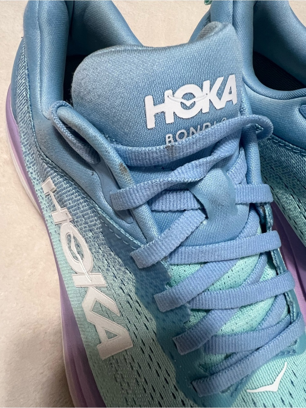 HOKA Bondi 8 Women’s 7.5 Blue Aqua Purple Max Cushion Running Walking Shoes - Picture 4 of 9